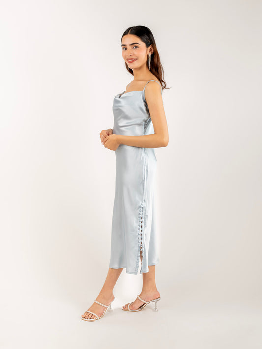 MONOMEE HALLIE SATIN SLIP ICE BLUE DRESS