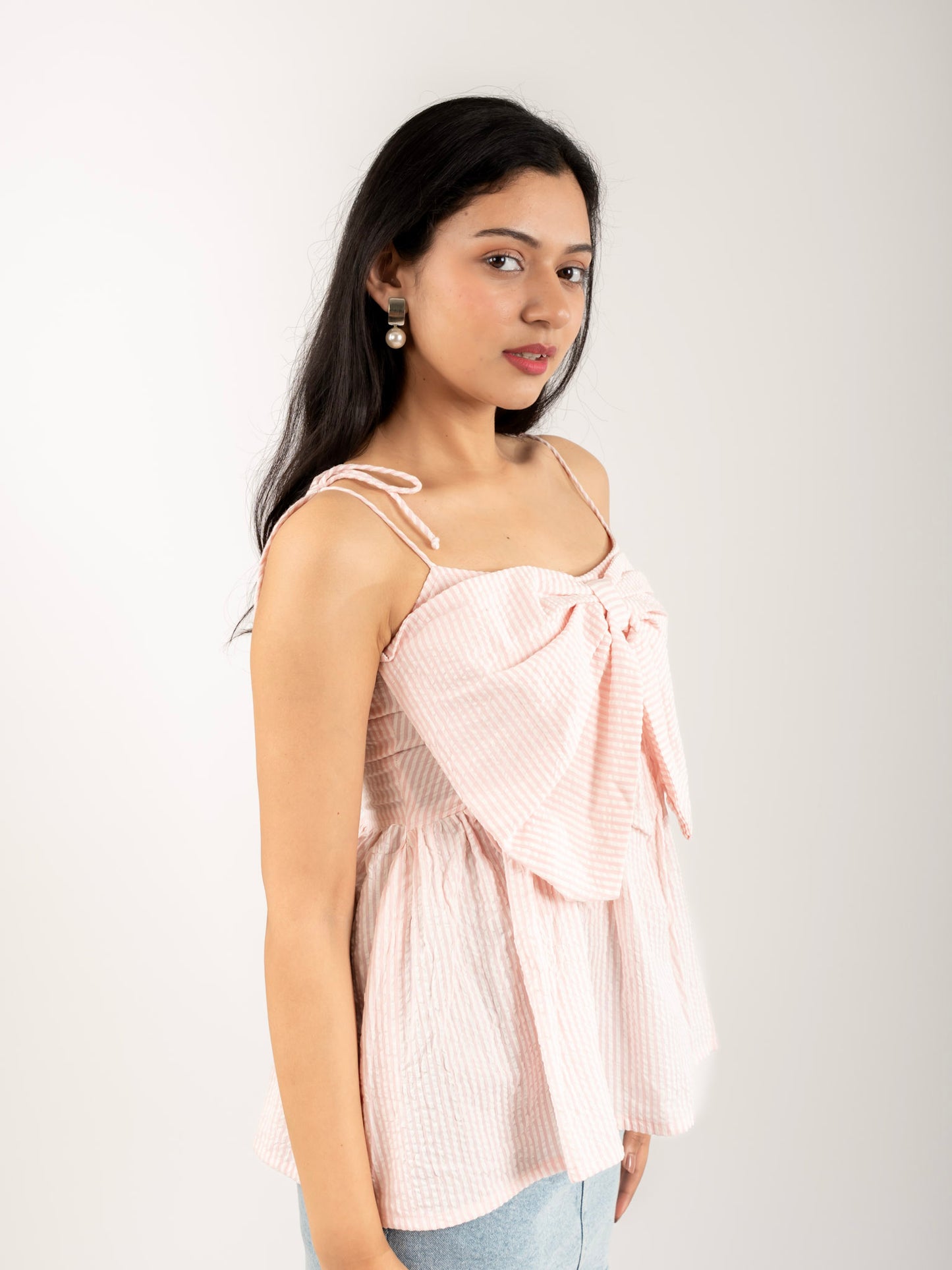 MONOMEE KIKKI PINK STRIPE BOW TOP