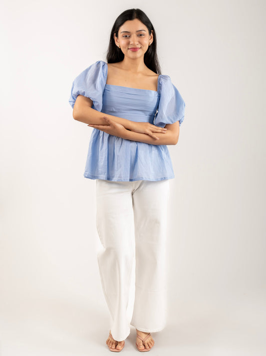 MONOMEE MILLIE COTTON PUFF SLEEVE TOP