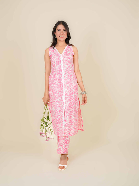 MONOMEE TANVI PINK LACE FLORAL SUIT SET
