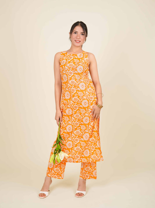 MONOMEE REEVA ORANGE FLORAL KURTA SET