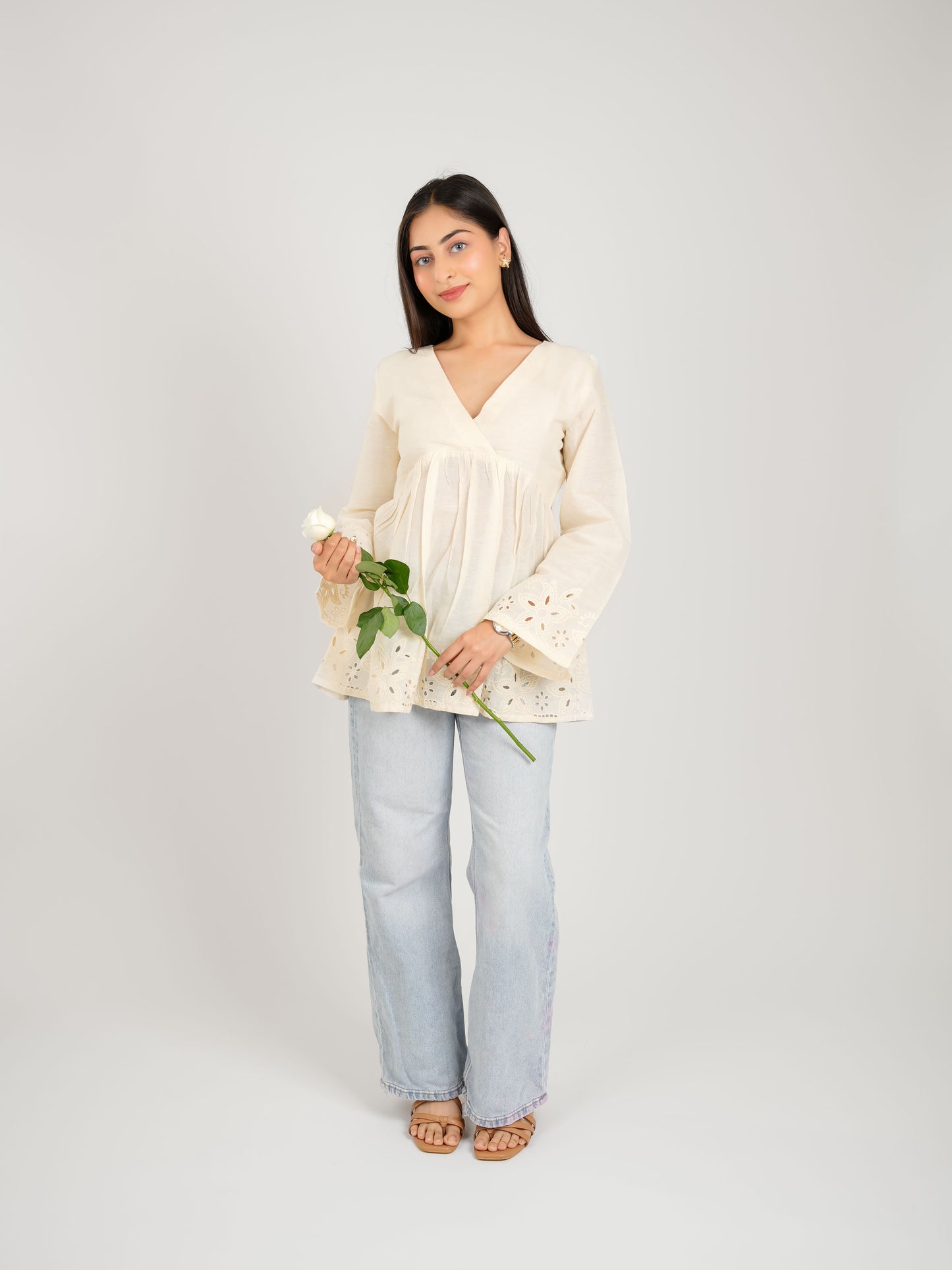 MONOMEE JULIET SCHIFFLI BELL SLEEVE TOP