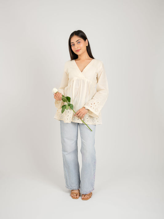 MONOMEE JULIET SCHIFFLI BELL SLEEVE TOP