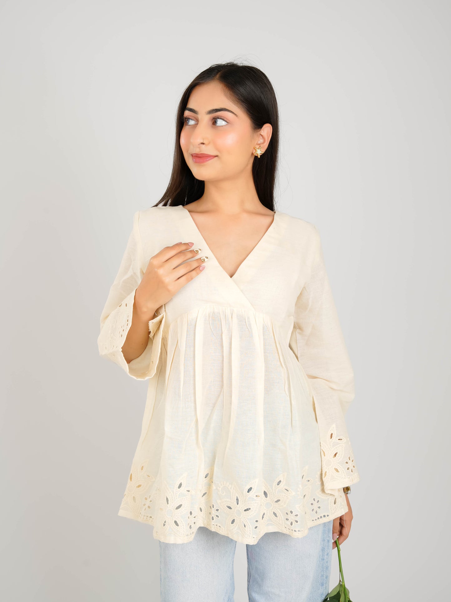 MONOMEE JULIET SCHIFFLI BELL SLEEVE TOP