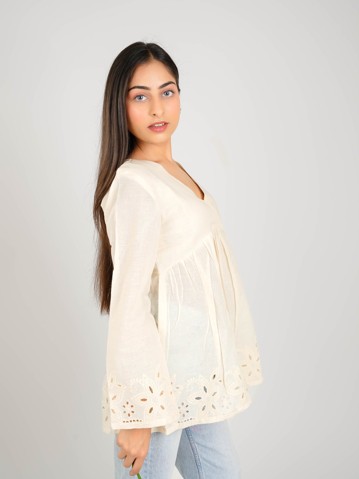 MONOMEE JULIET SCHIFFLI BELL SLEEVE TOP