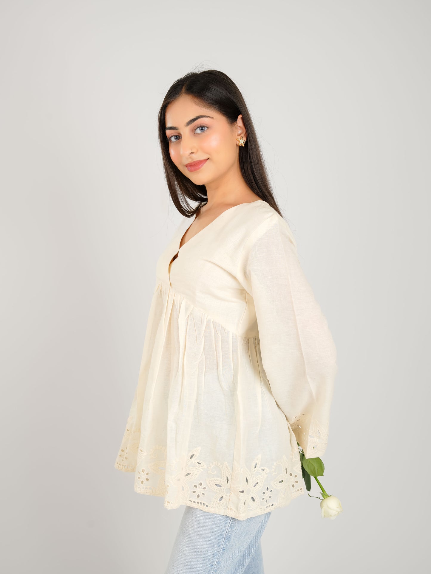MONOMEE JULIET SCHIFFLI BELL SLEEVE TOP