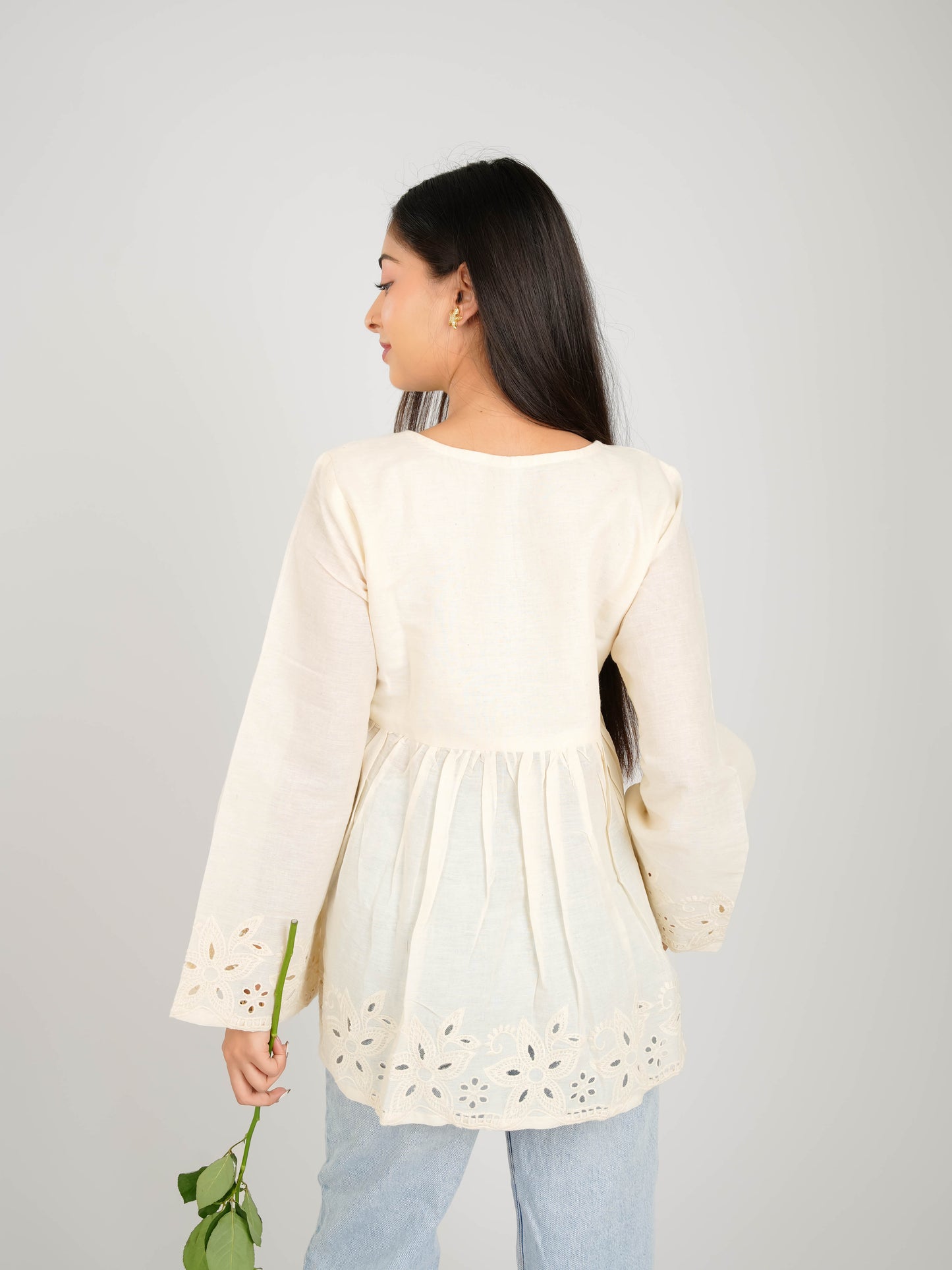 MONOMEE JULIET SCHIFFLI BELL SLEEVE TOP