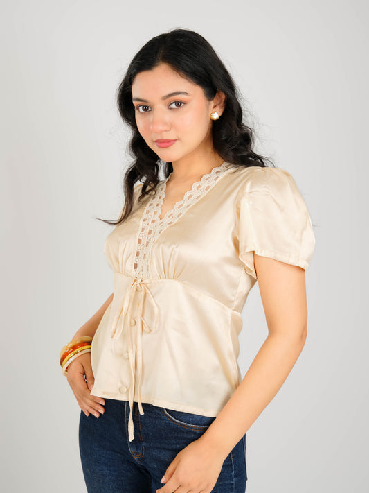 MONOMEE SOLAINE SATIN LACE TRIMMED TOP