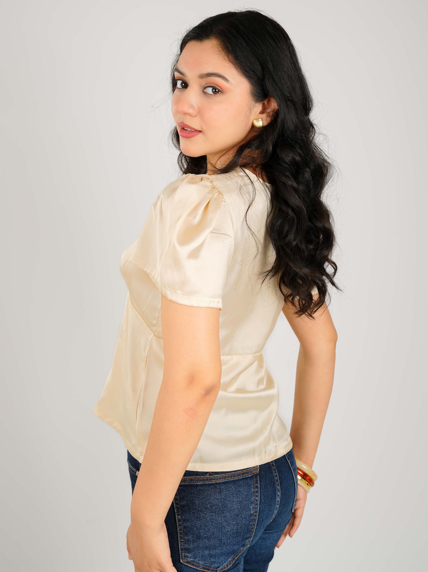 MONOMEE SOLAINE SATIN LACE TRIMMED TOP