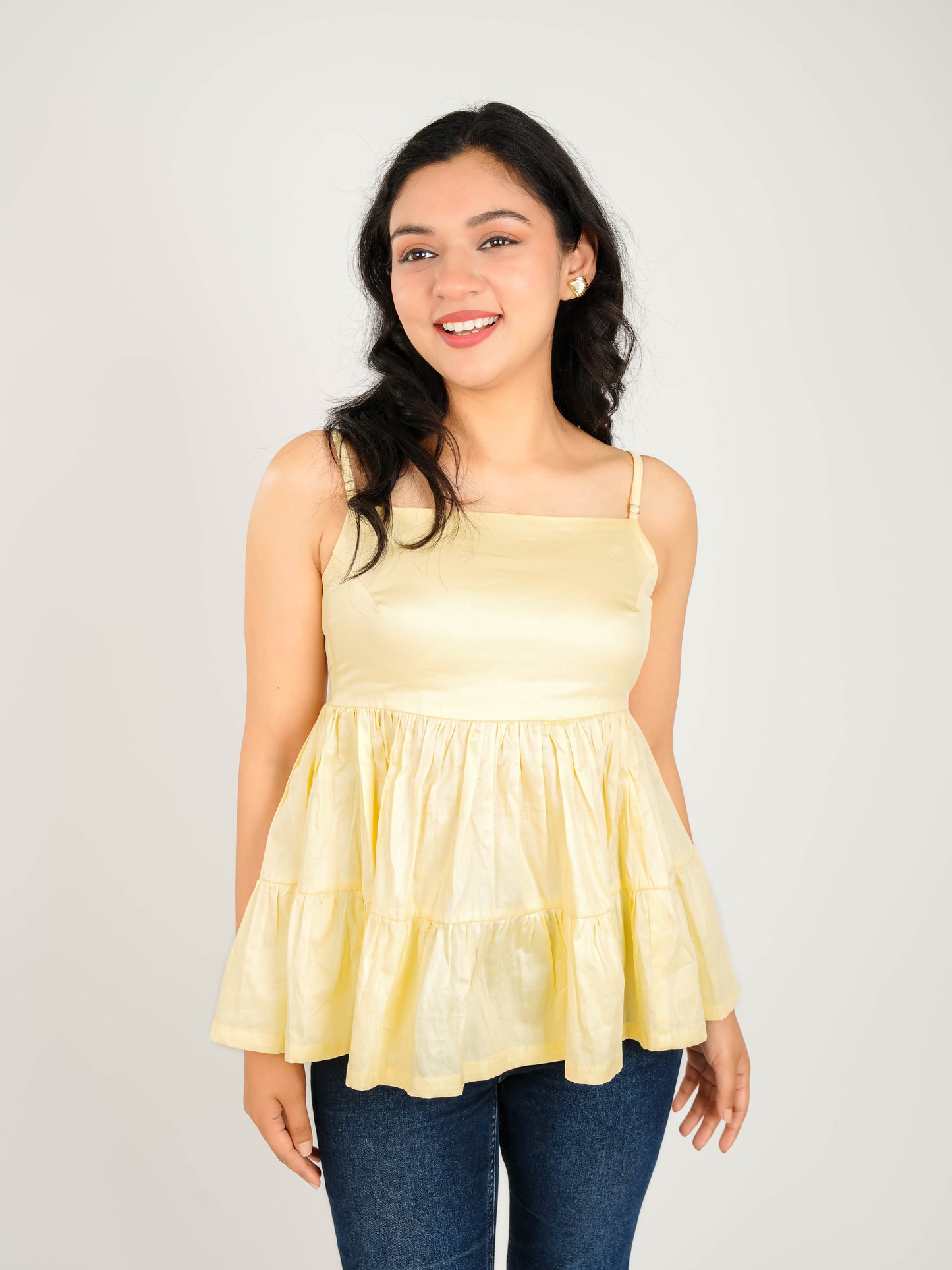 MONOMEE JUANA BUTTER YELLOW TIERED TOP