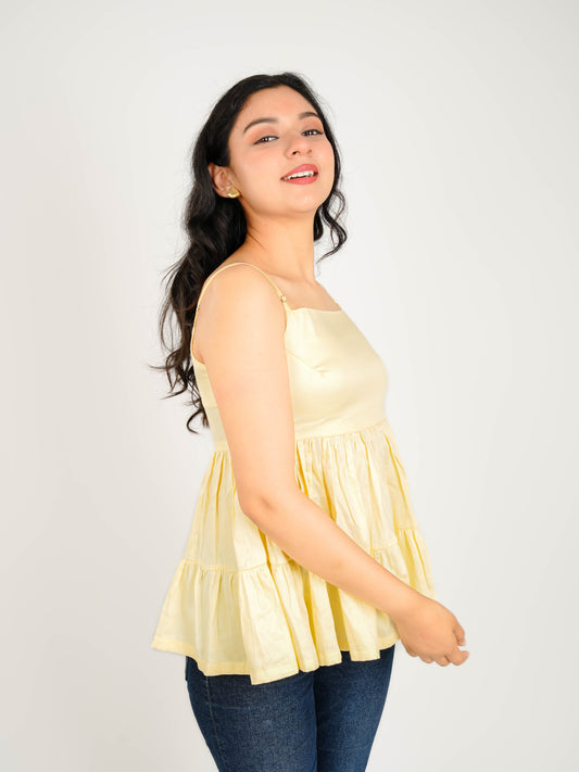 MONOMEE JUANA BUTTER YELLOW TIERED TOP
