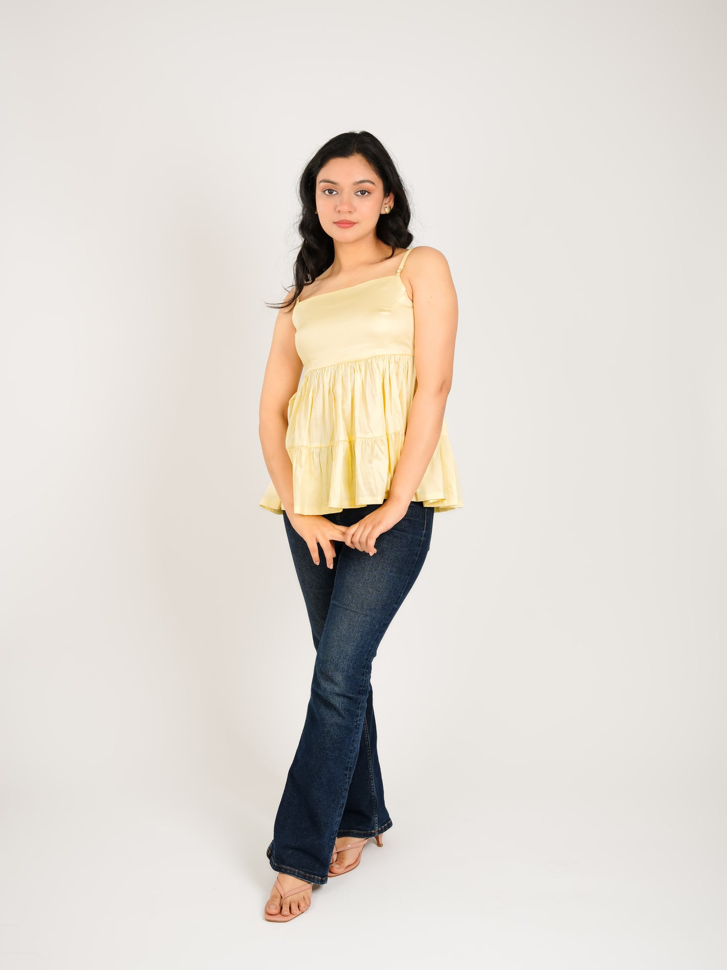 MONOMEE JUANA BUTTER YELLOW TIERED TOP