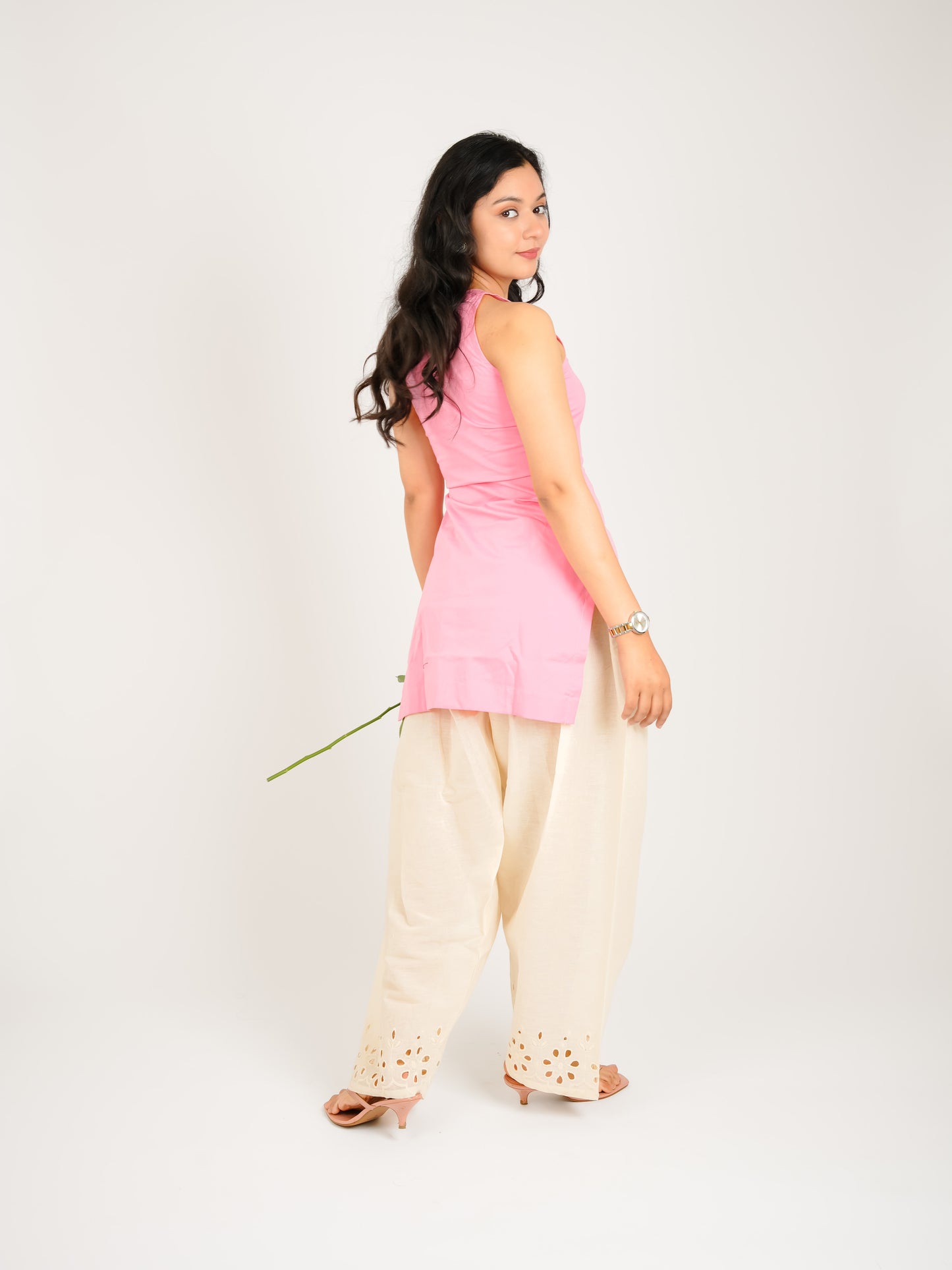 MONOMEE ZIVA SCHIFFLI PINK FARSHI SALWAR KURTA SET
