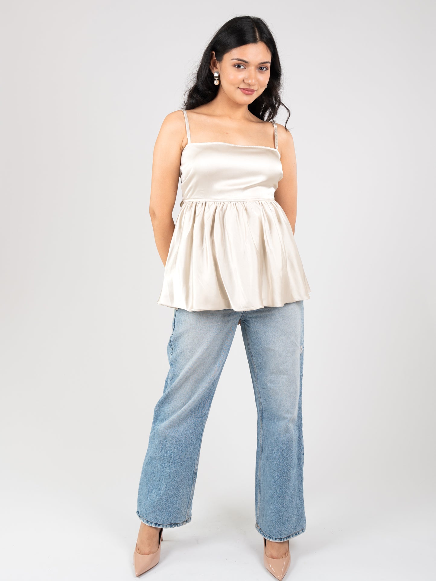 MONOMEE DIANA BUBBLE HEM SATIN TOP