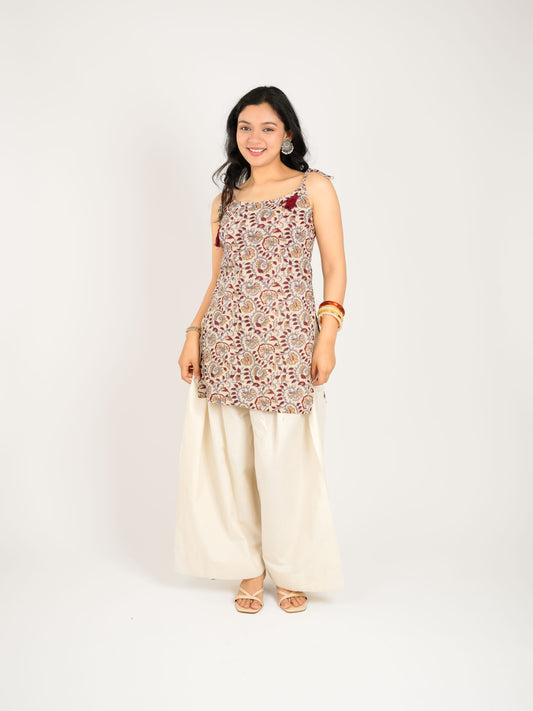 MONOMEE RIVA BEIGE FLORAL BACKLESS FARSHI SALWAR KURTA SET