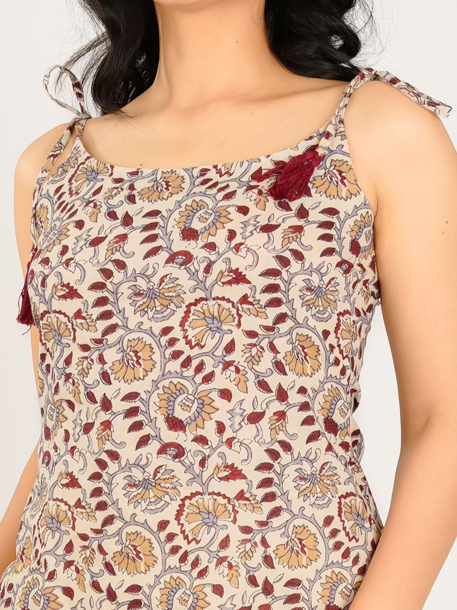 MONOMEE RIVA BEIGE FLORAL BACKLESS FARSHI SALWAR KURTA SET
