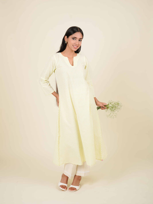 MONOMEE JAIDE GREEN STRIPE A-LINE KURTA