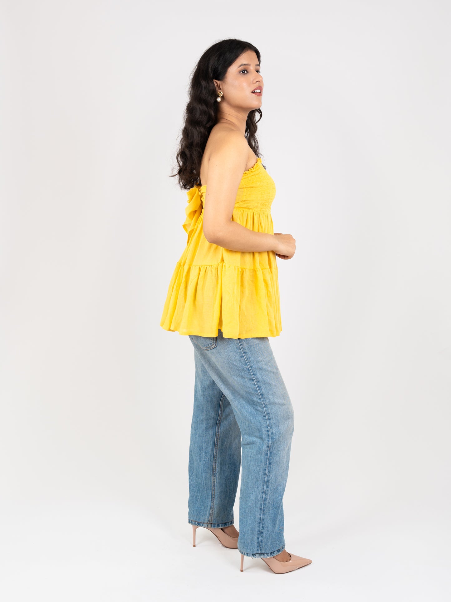 MONOMEE CHICA BUTTER YELLOW BOW TIE TOP