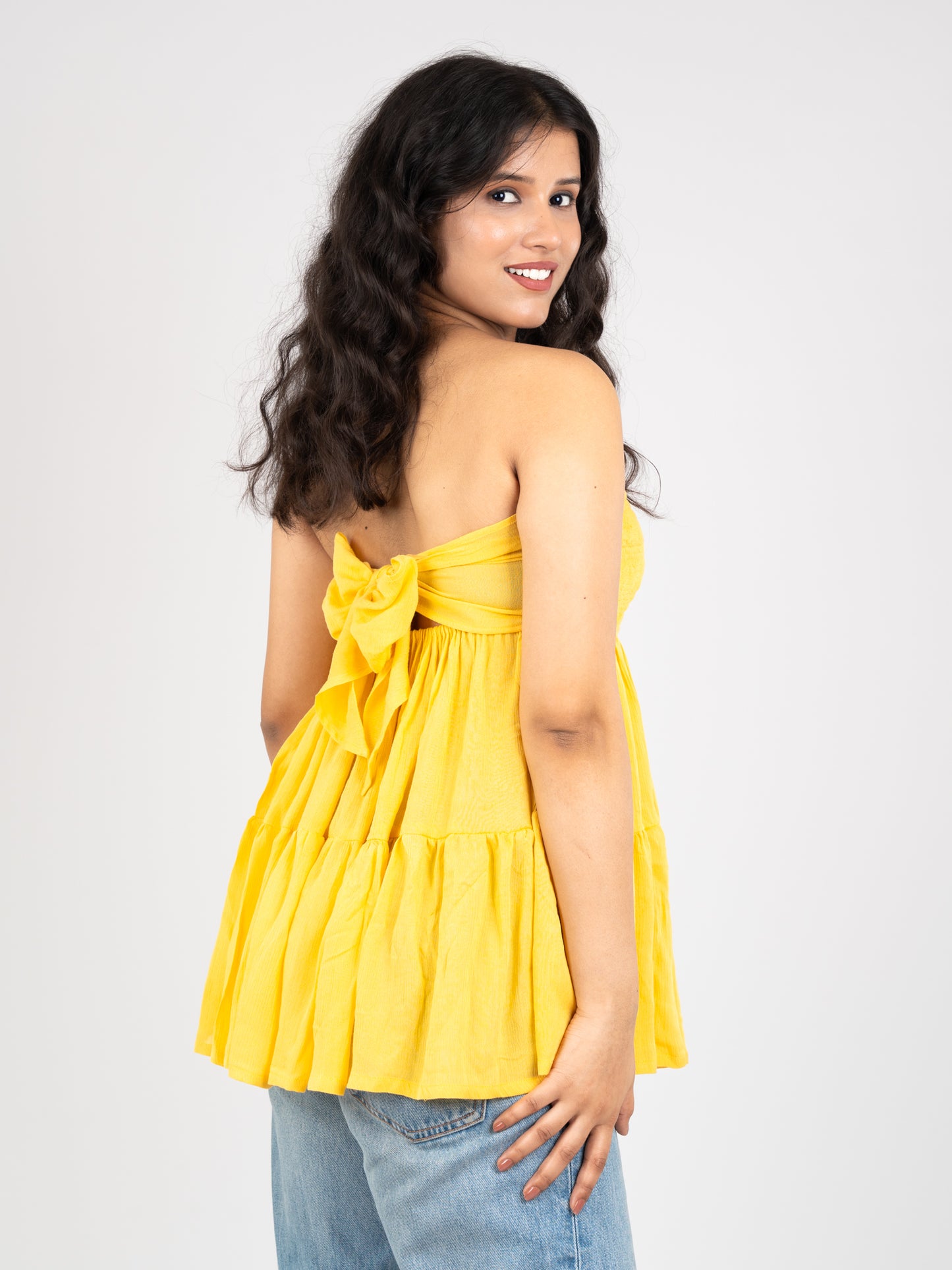 MONOMEE CHICA BUTTER YELLOW BOW TIE TOP