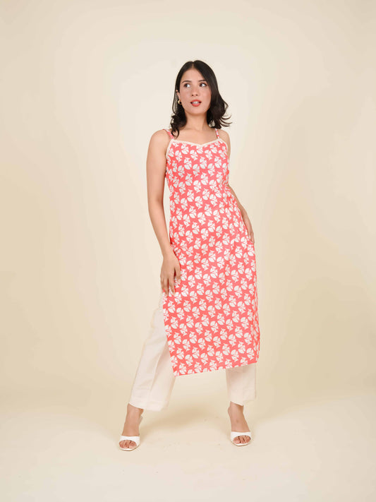 MONOMEE RIA CORAL STRAIGHT KURTA