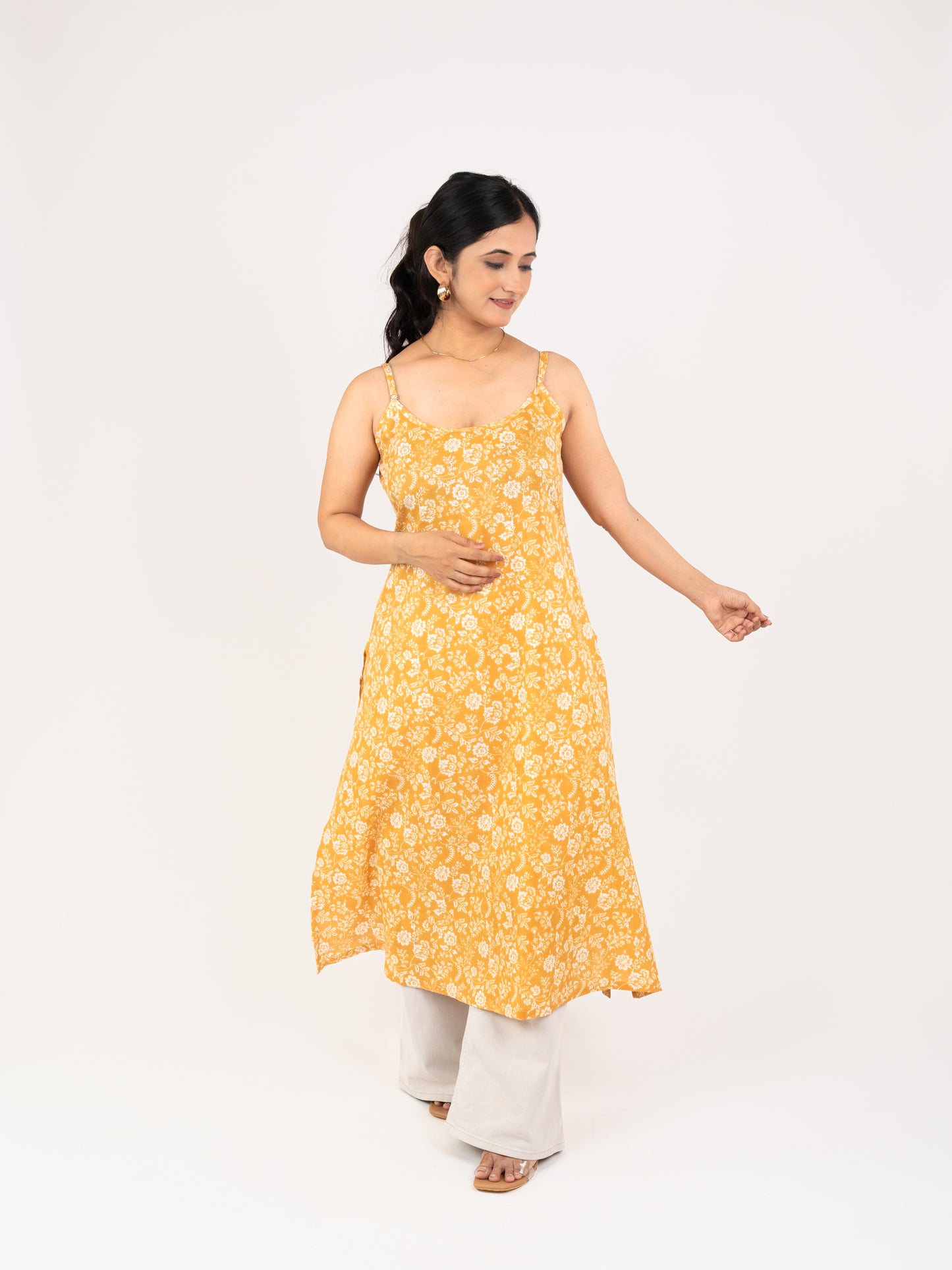 MONOMEE ADIRA YELLOW FLORAL PRINTED KURTI