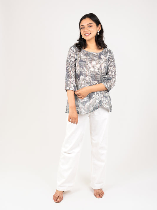 MONOMEE URVI GREY COTTON KANTHA TOP