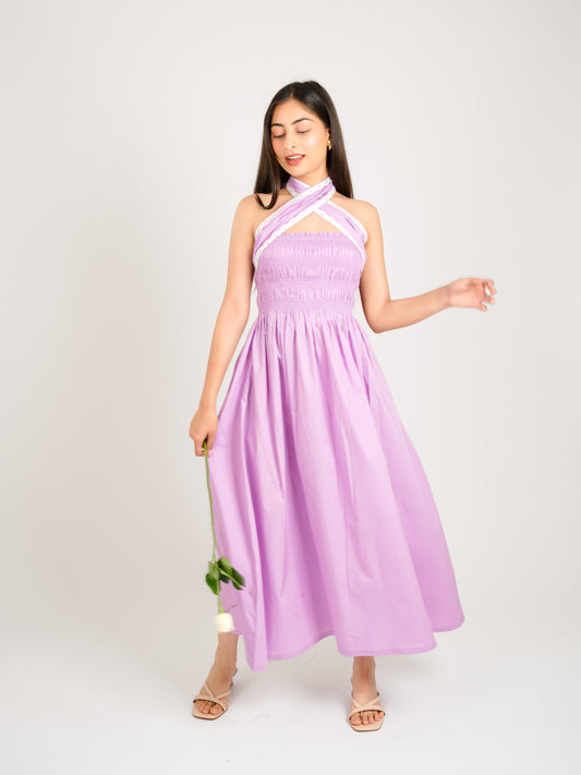 MONOMEE ISABELLA LILAC NECK TIE DRESS