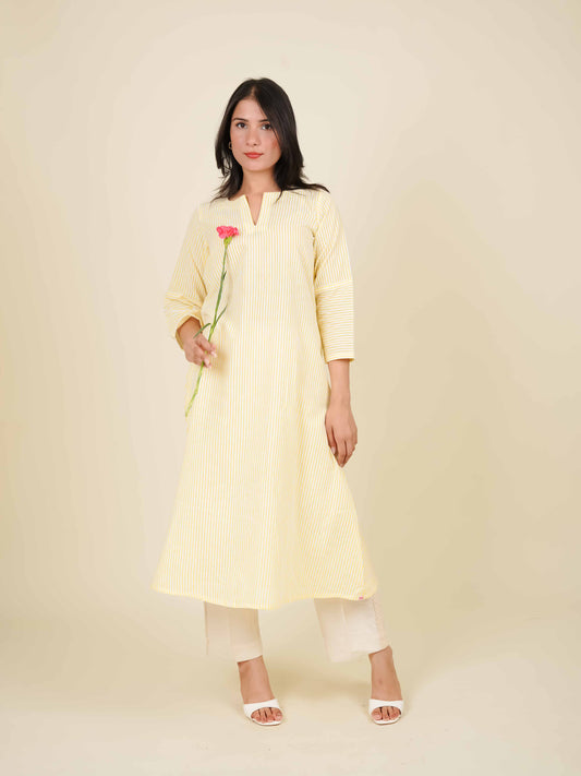 MONOMEE AZIZA YELLOW STRIPE A-LINE KURTA