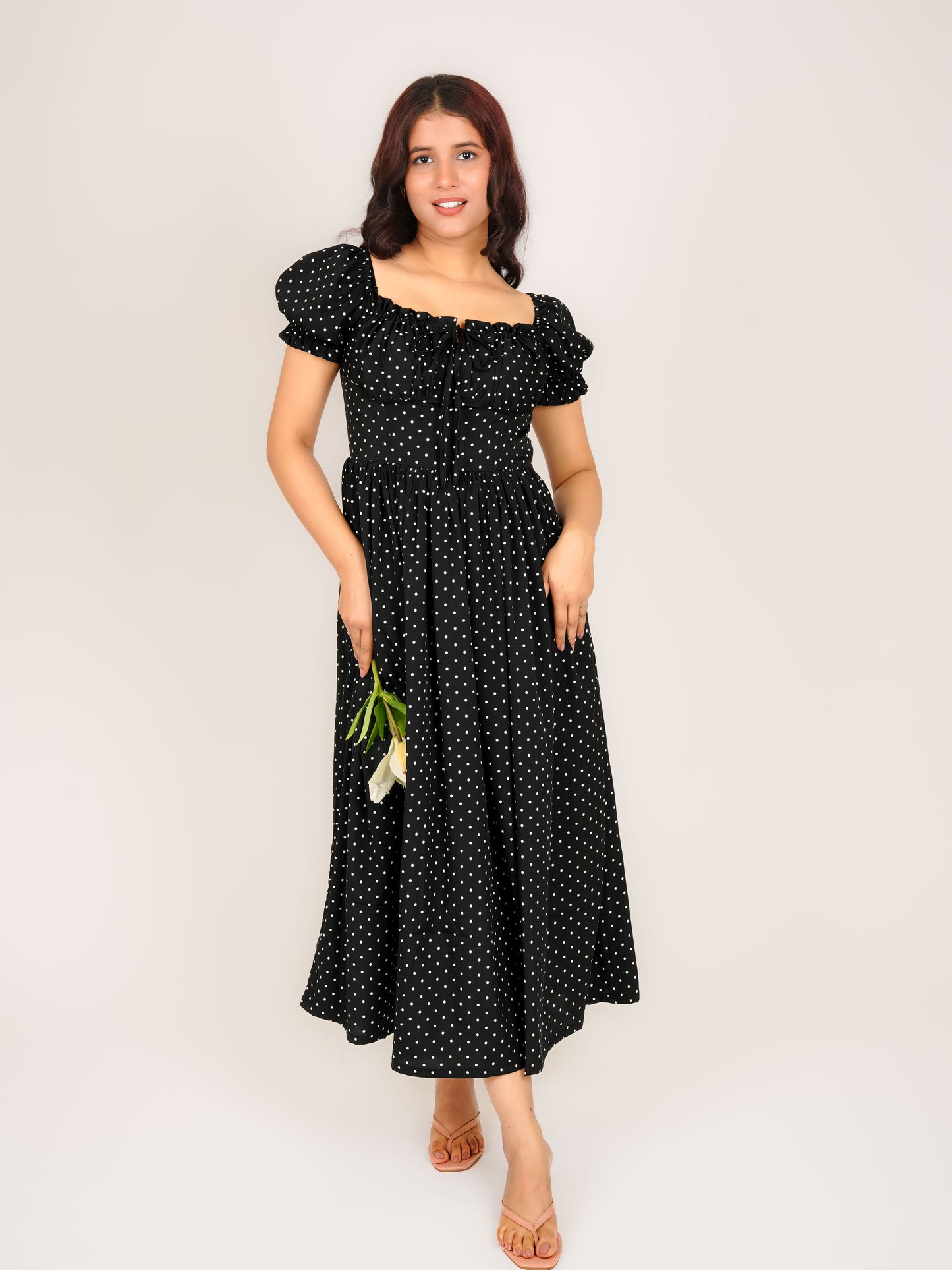 MONOMEE SIERRA BLACK POLKA DOT MAXI DRESS