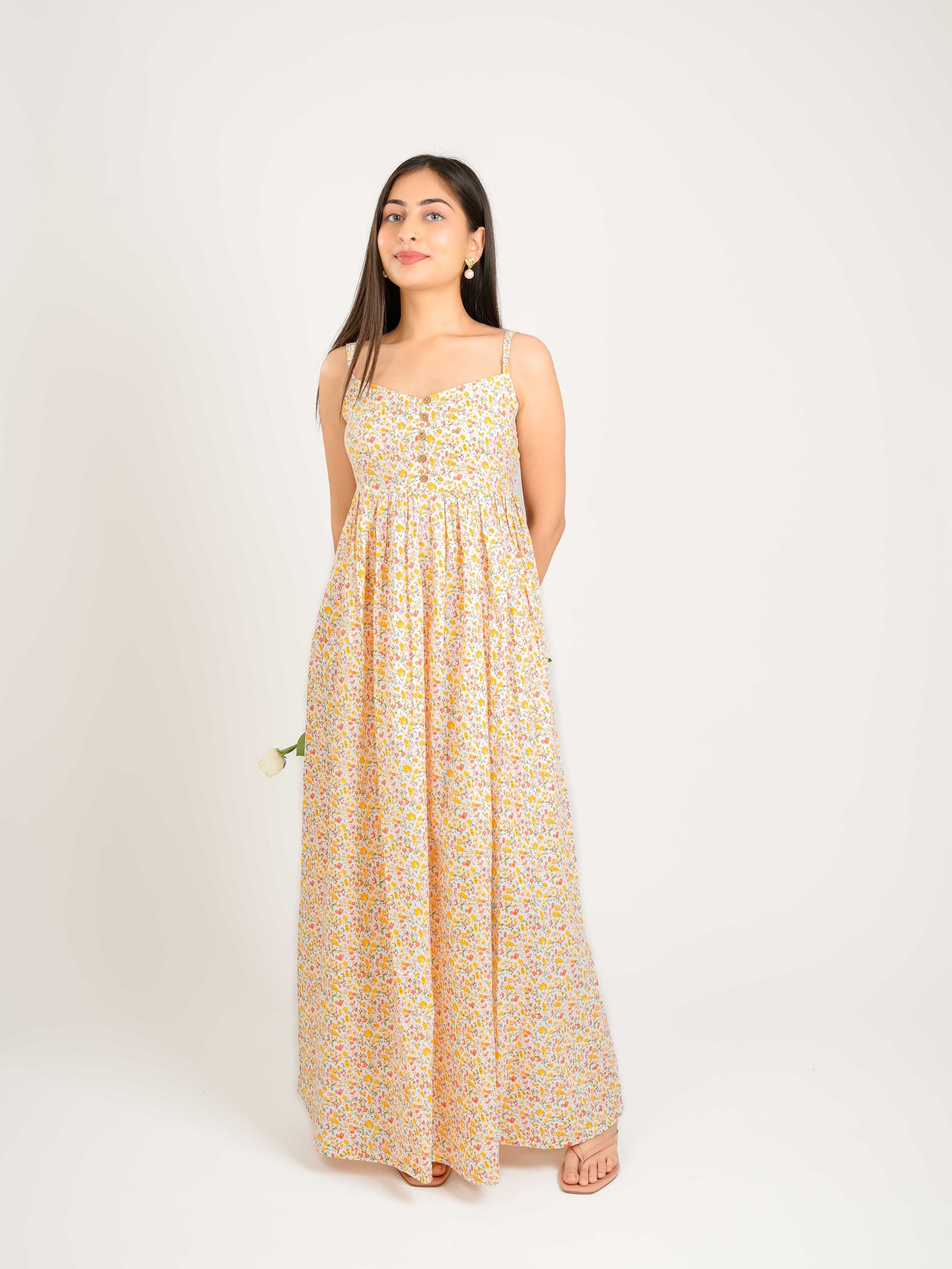 MONOMEE LIVIA YELLOW FLORAL BACKLESS DRESS