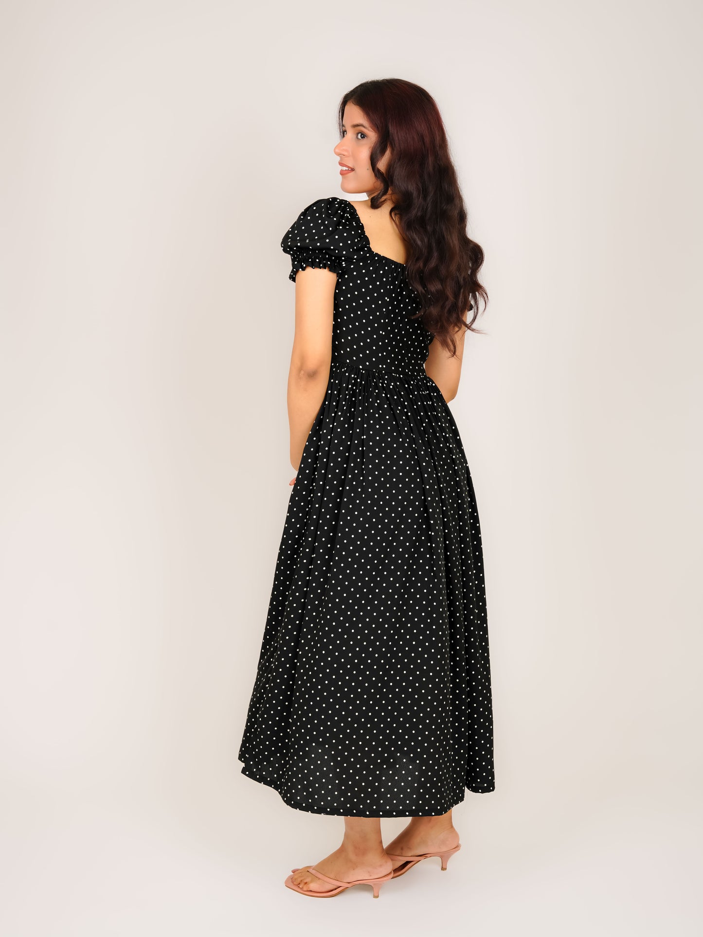 MONOMEE SIERRA BLACK POLKA DOT MAXI DRESS