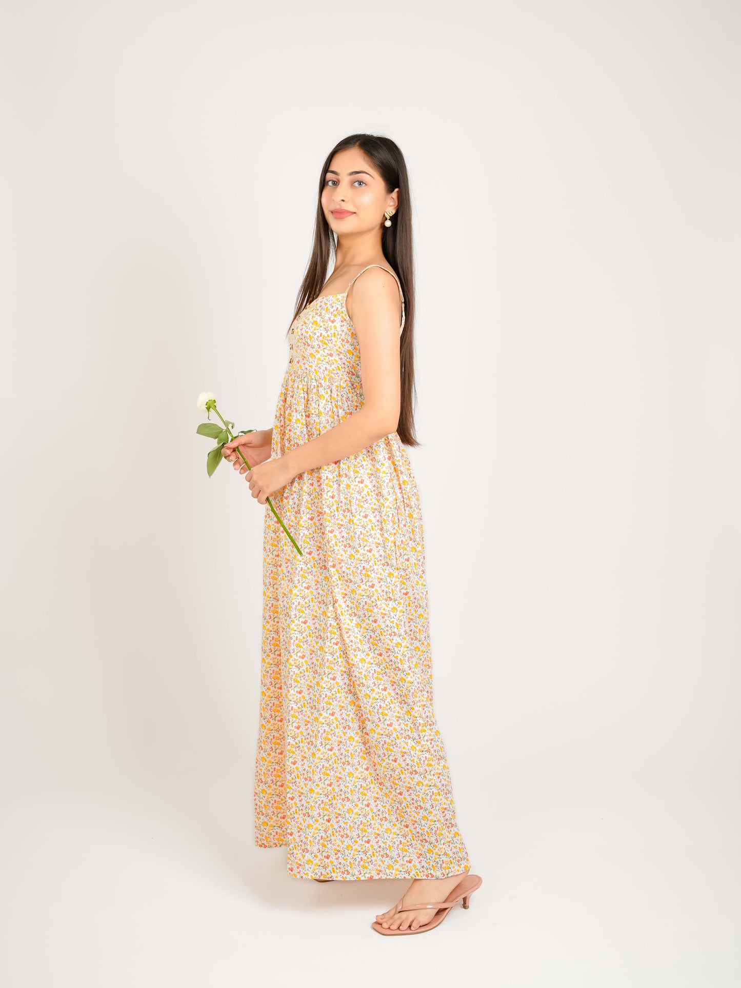 MONOMEE LIVIA YELLOW FLORAL BACKLESS DRESS