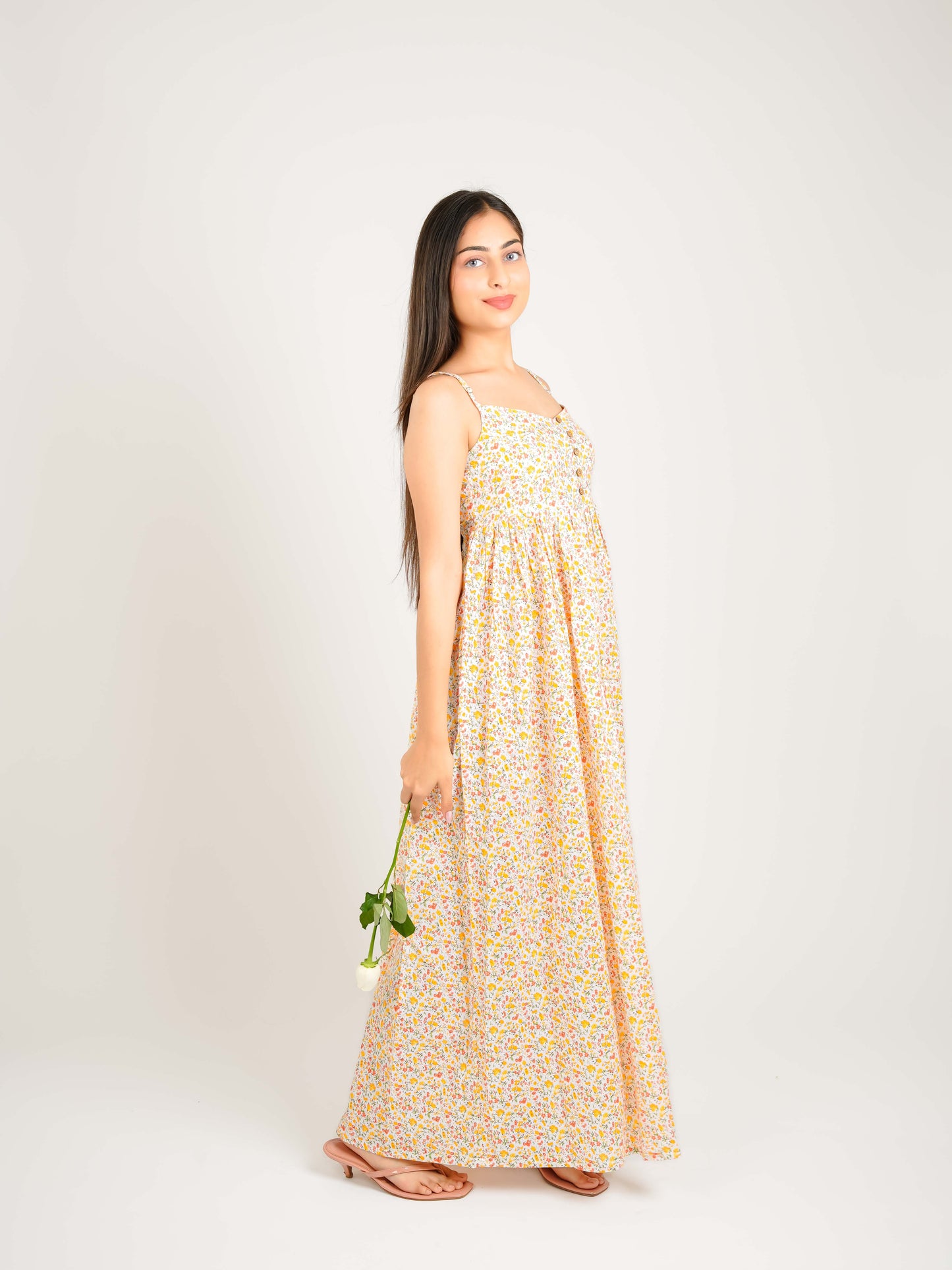MONOMEE LIVIA YELLOW FLORAL BACKLESS DRESS