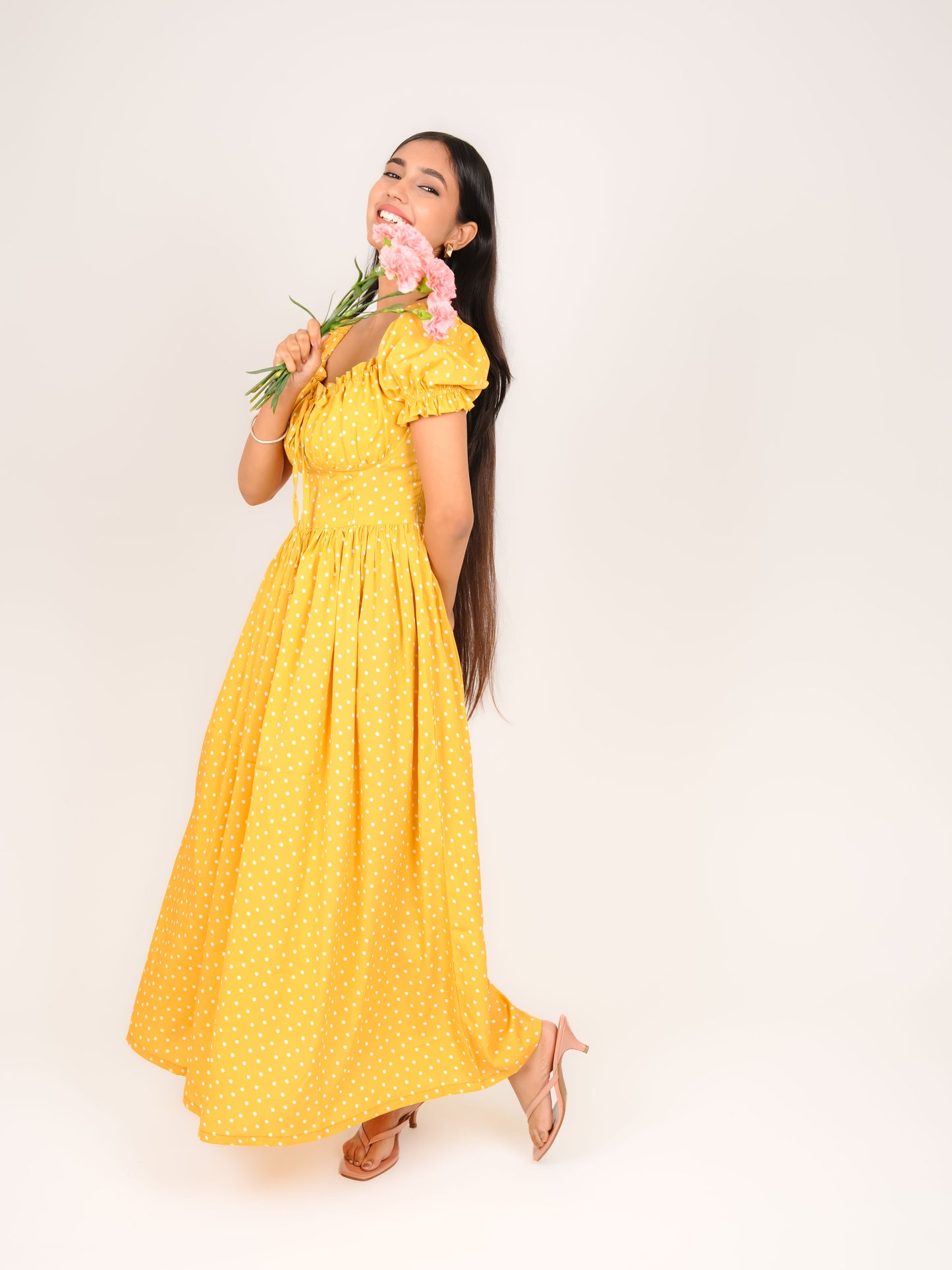 MONOMEE LIA YELLOW POLKA DOT MAXI DRESS