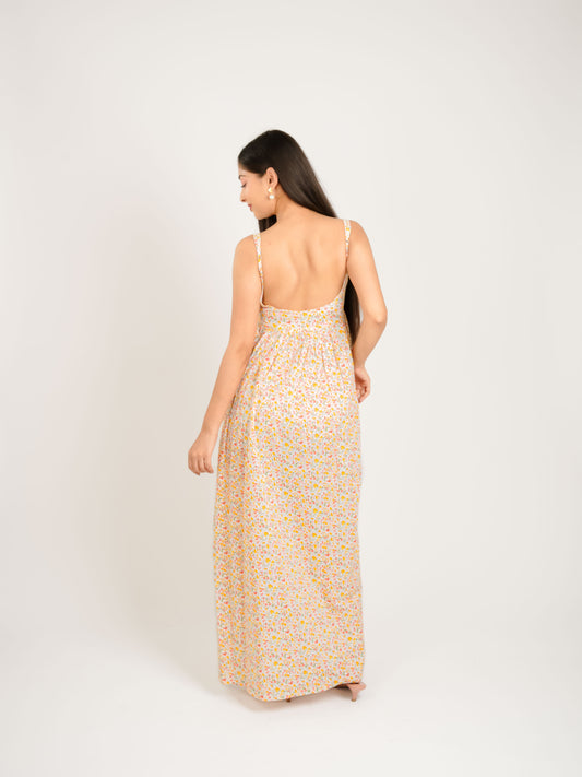 MONOMEE LIVIA YELLOW FLORAL BACKLESS DRESS