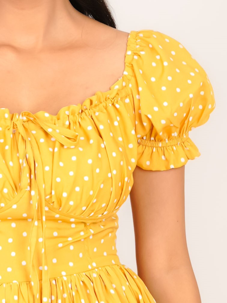 MONOMEE LIA YELLOW POLKA DOT MAXI DRESS