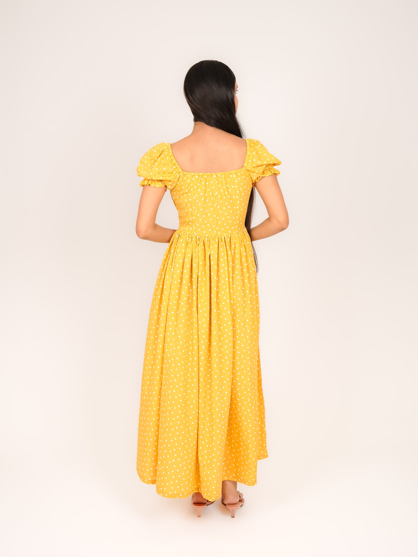 MONOMEE LIA YELLOW POLKA DOT MAXI DRESS