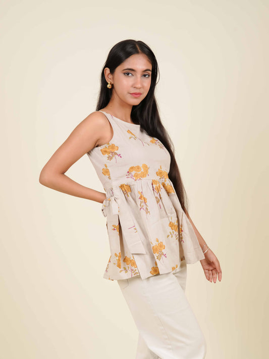 MONOMEE LIVIE FLORAL BOW TIE SHORT KURTI