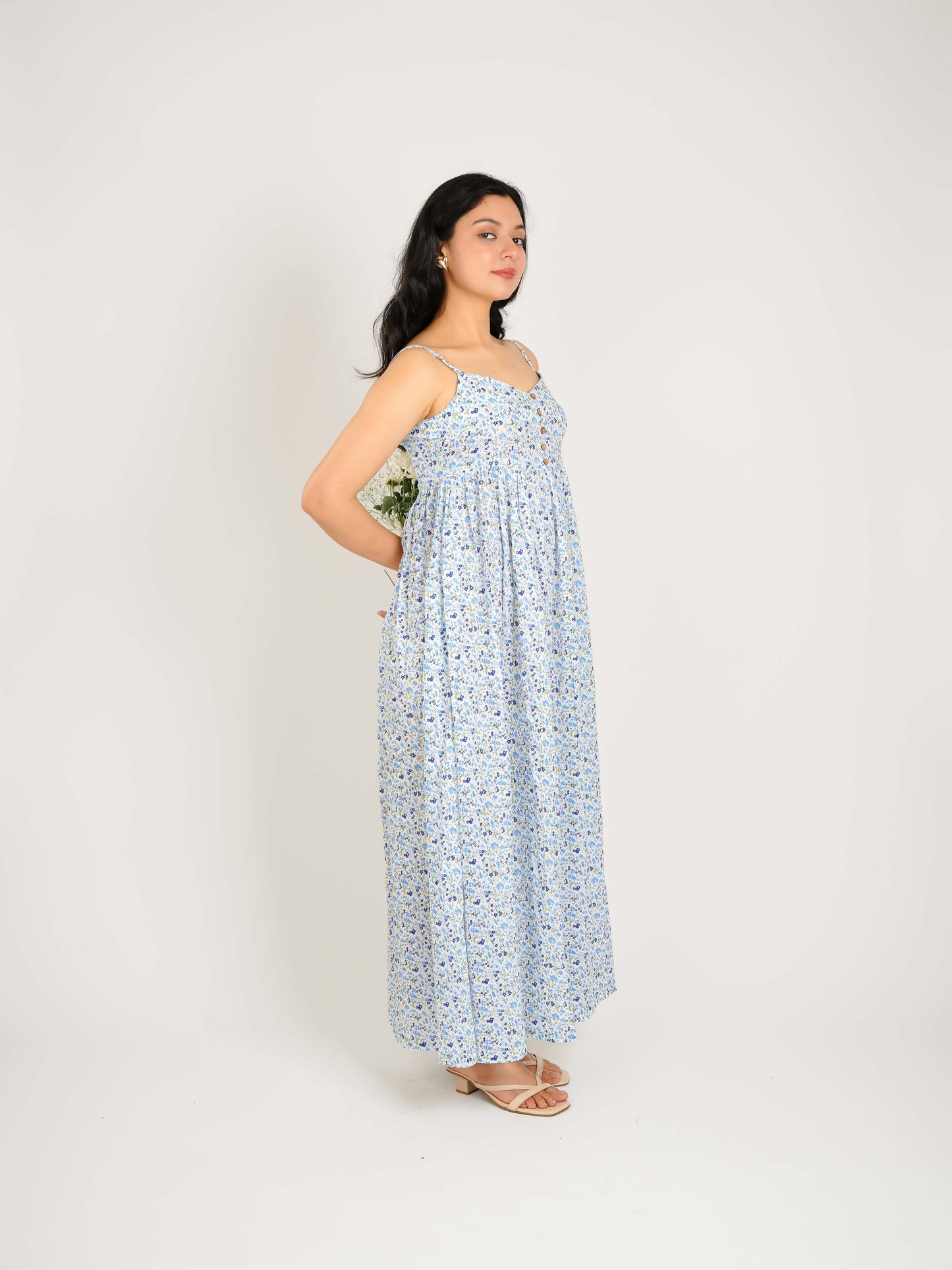 MONOMEE PHOEBE BLUE FLORAL BACKLESS DRESS