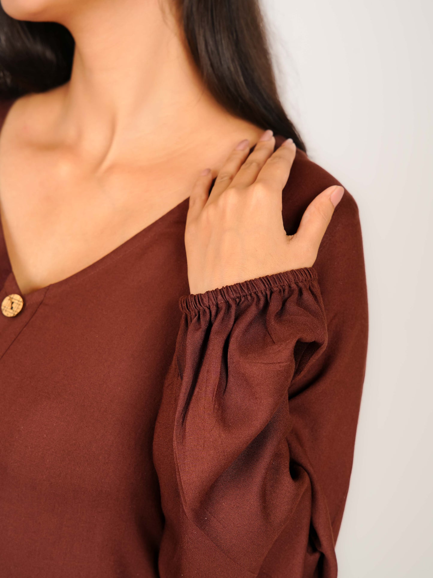 MONOMEE GEORGIA BROWN RAYON MIDI DRESS