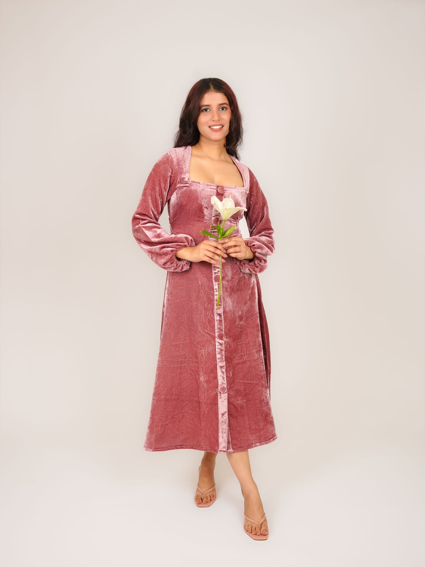 MONOMEE OLIVIANA MIDI MAUVE VELVET DRESS