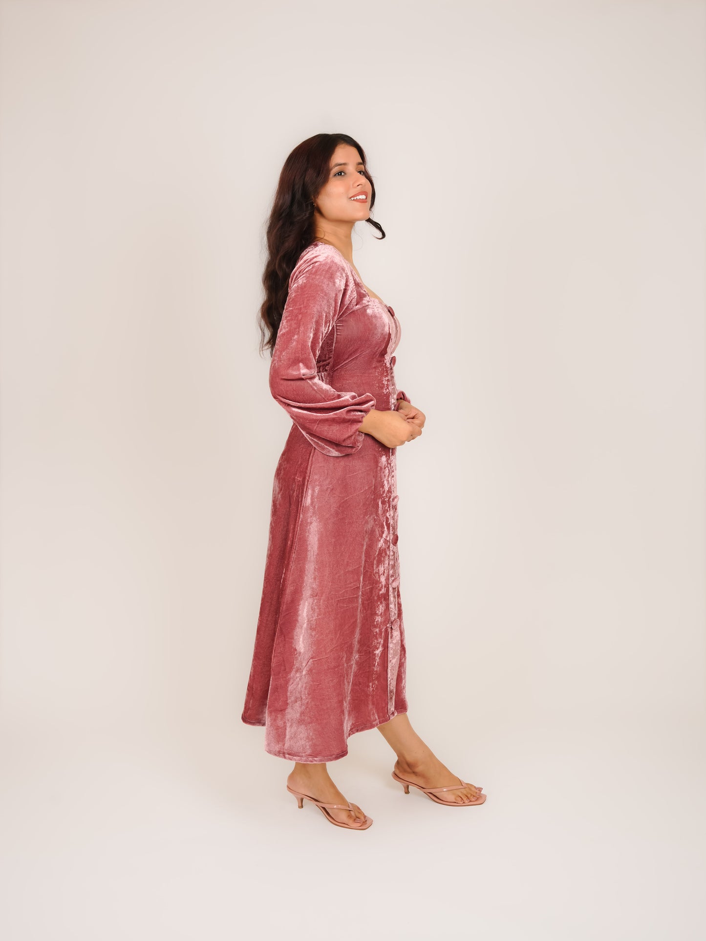 MONOMEE OLIVIANA MIDI MAUVE VELVET DRESS