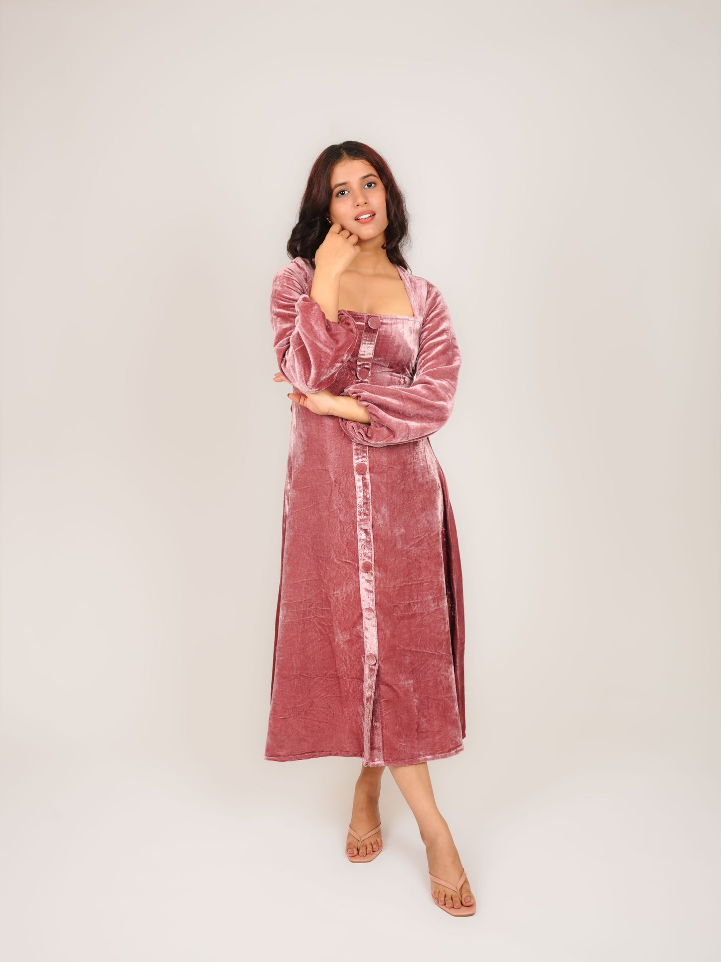 MONOMEE OLIVIANA MIDI MAUVE VELVET DRESS