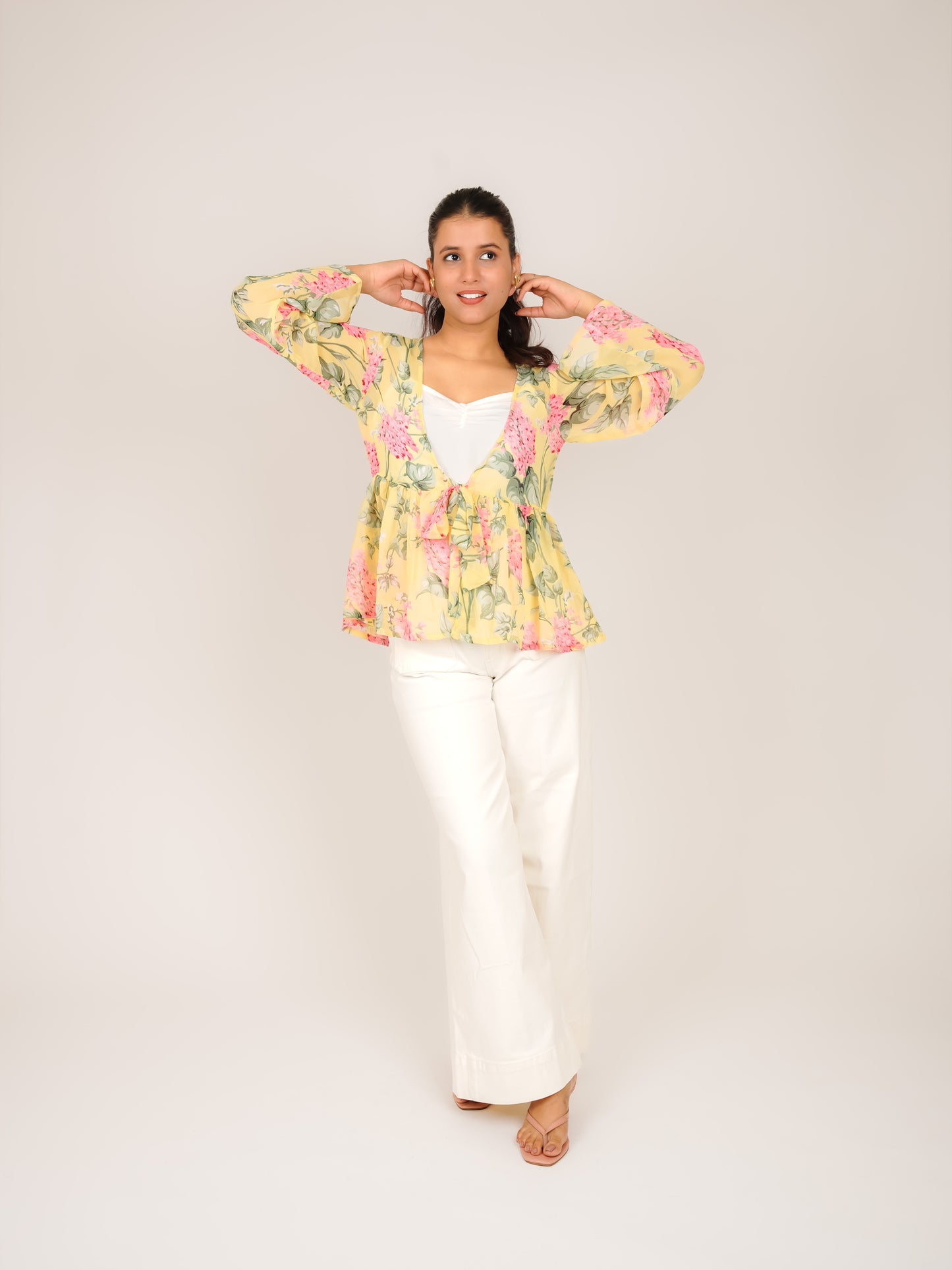 MONOMEE FLORIA YELLOW BELL SLEEVE TOP WITH SLIP