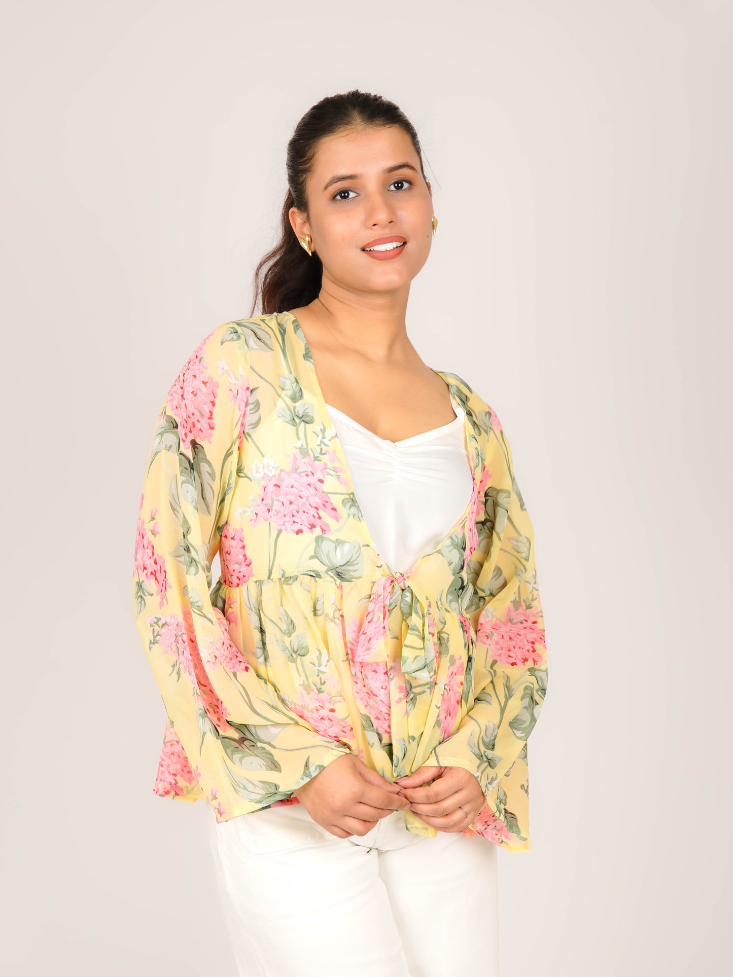 MONOMEE FLORIA YELLOW BELL SLEEVE TOP WITH SLIP