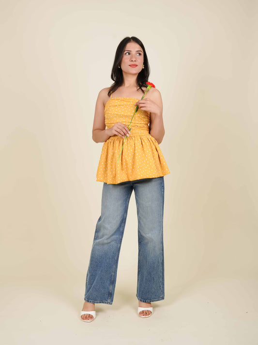 MONOMEE AGATHA YELLOW POLKA DOT BUBBLE TOP