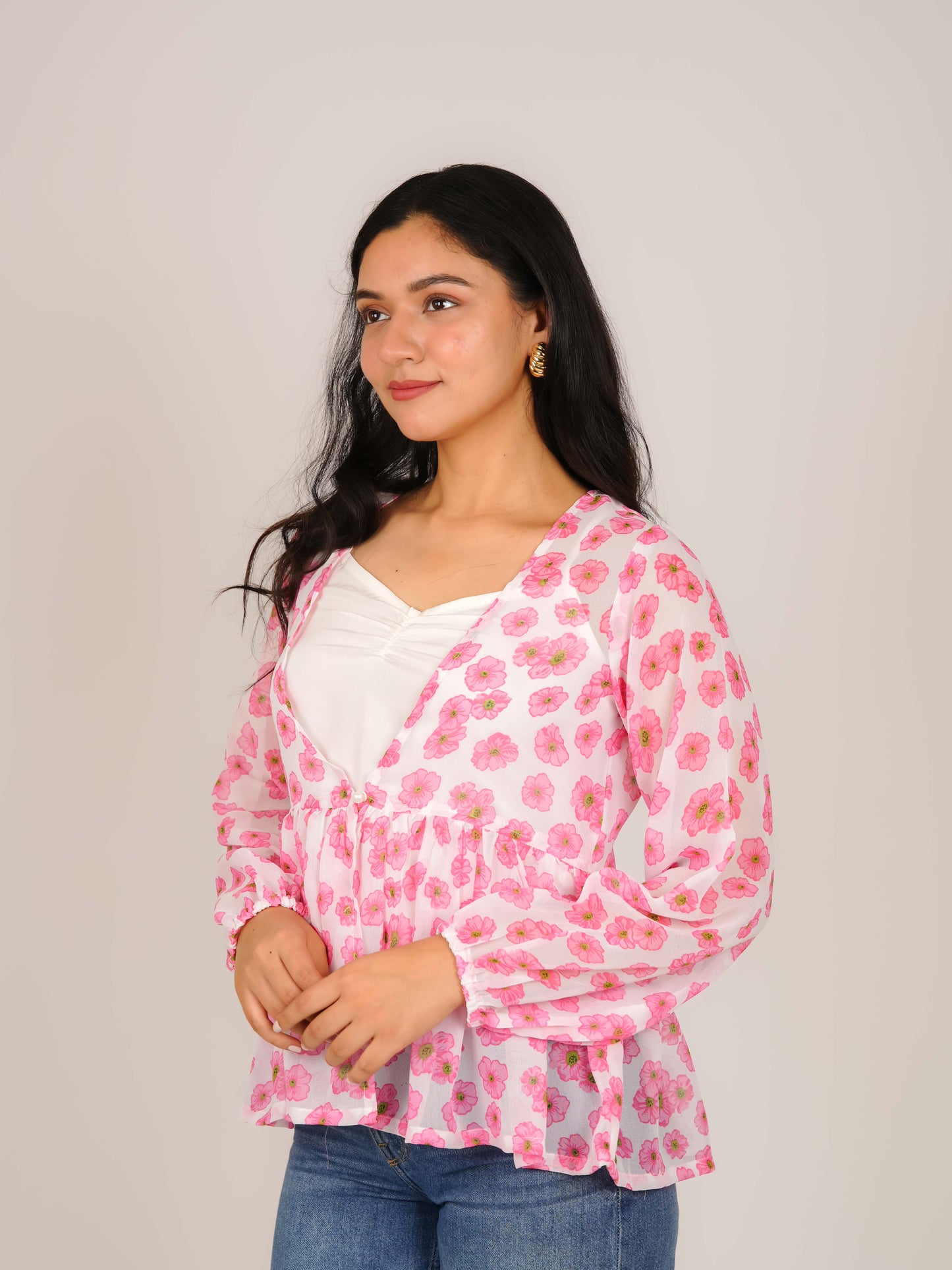 MONOMEE LILIBET PINK PUFF SLEEVE TOP WITH SLIP