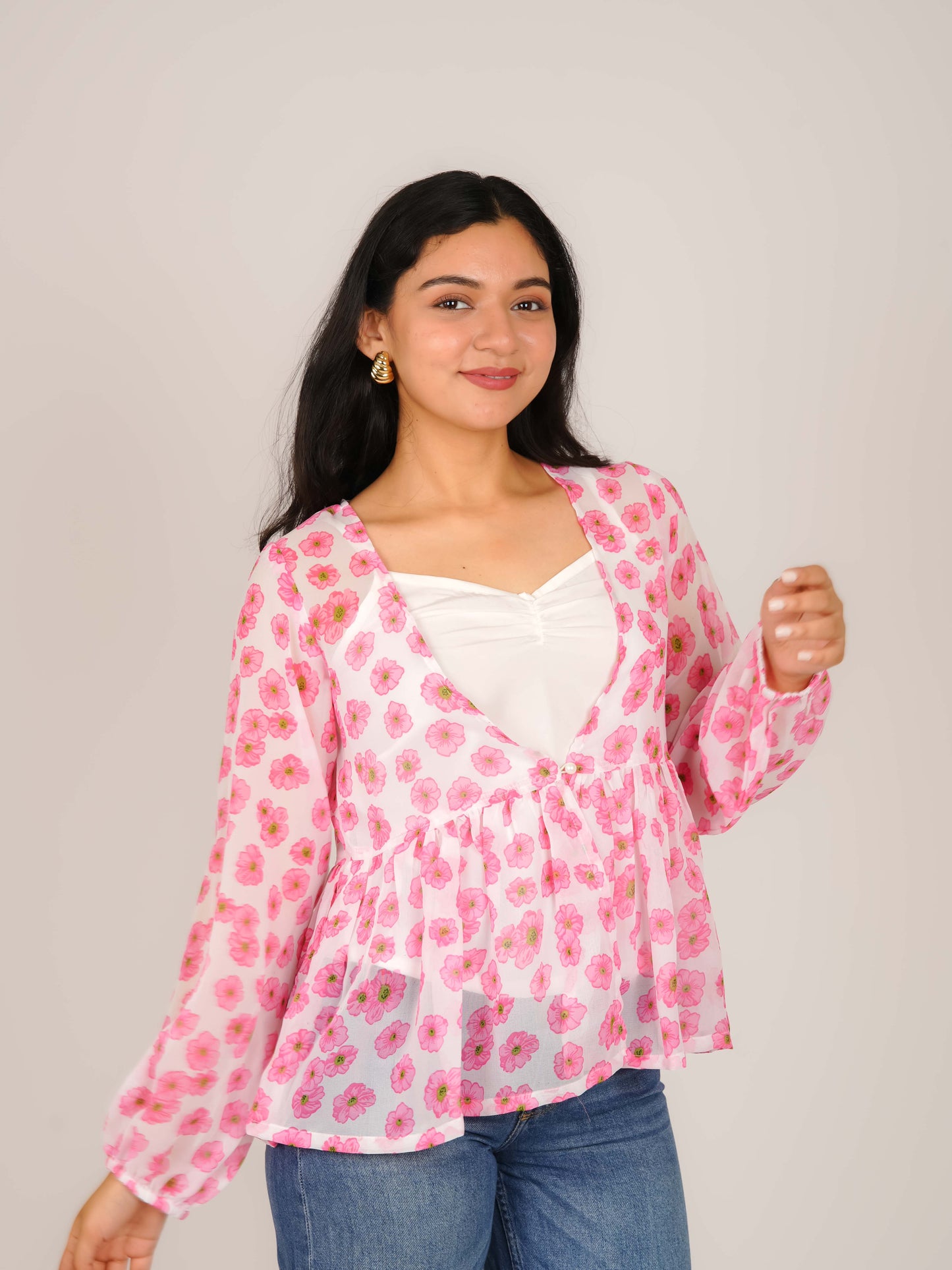 MONOMEE LILIBET PINK PUFF SLEEVE TOP WITH SLIP