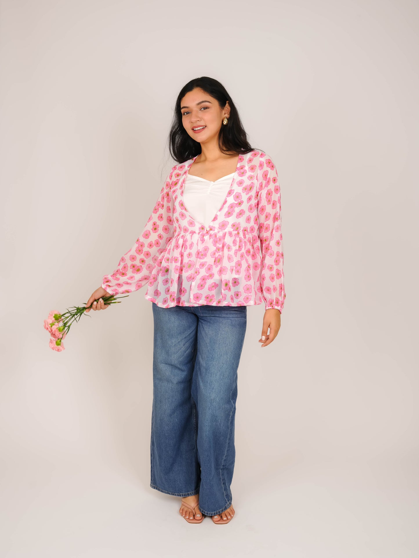 MONOMEE LILIBET PINK PUFF SLEEVE TOP WITH SLIP