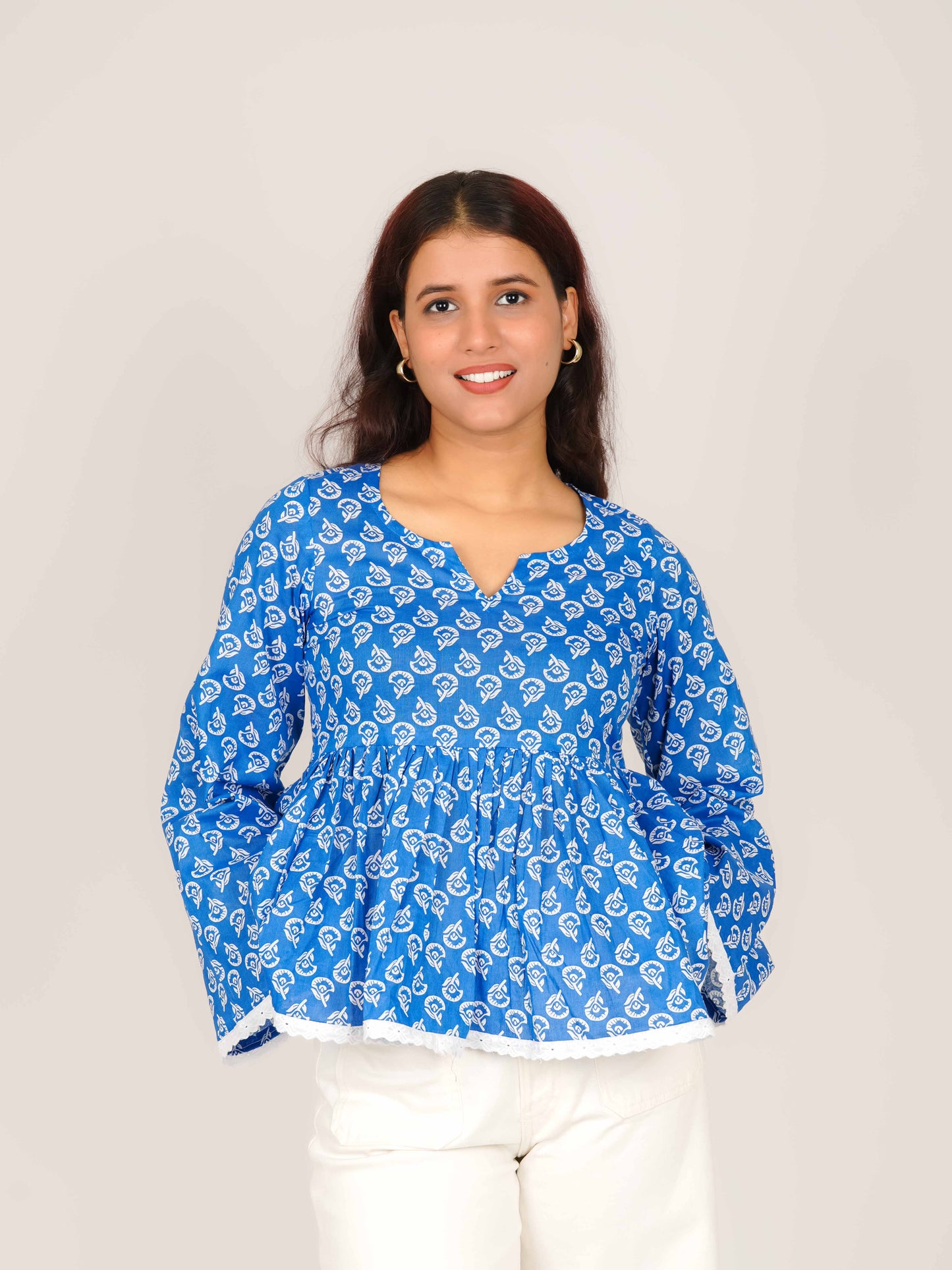 MONOMEE LEA INDIGO LACE BELL SLEEVE SHORT KURTI